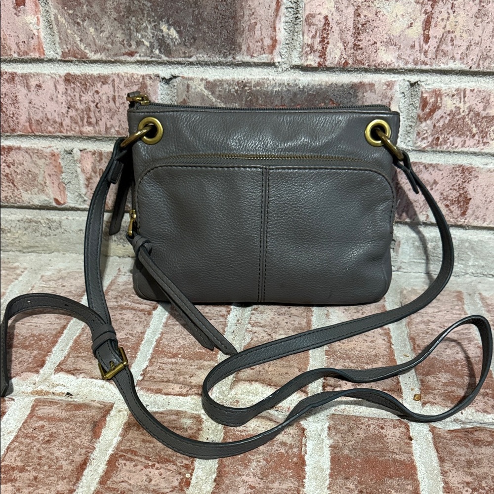 Womens Fossil Gray Leather Crossbody Bag